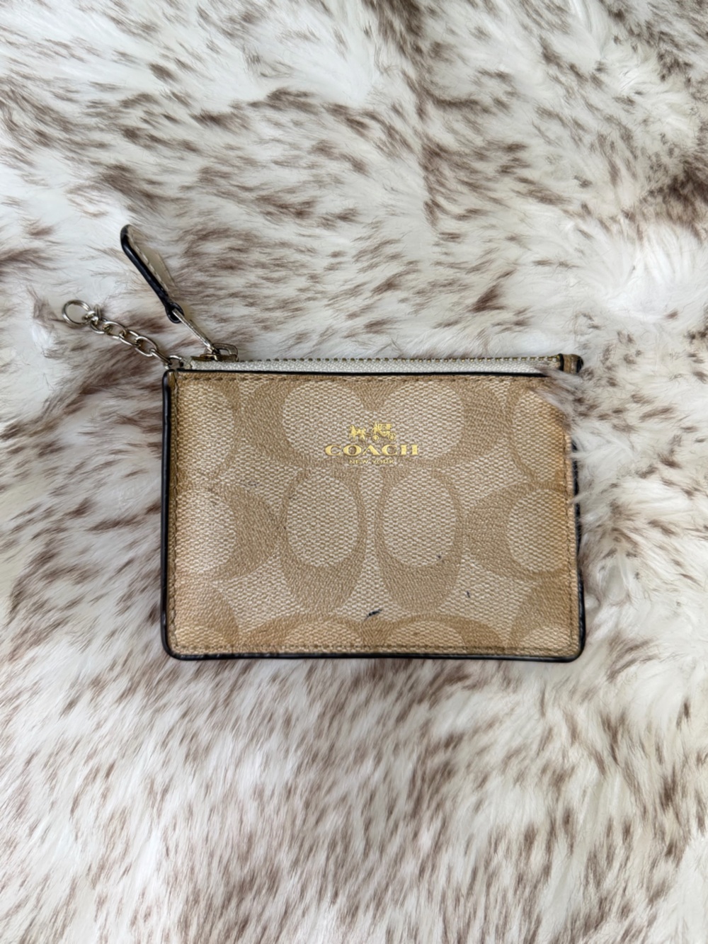 Coach Signature Canvas Wristlet in Light Khaki Chalk with Gold Logo